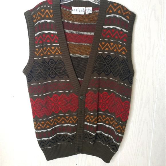 Le Tigre Other - VINTAGE LE TIGRE fair isle aztec striped button up sweater vest size Medium